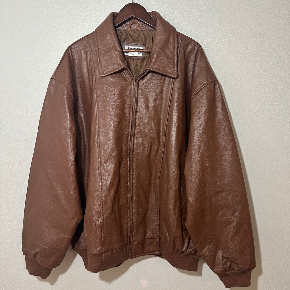 Duke Haband Mens 3XL Brown Leather Bomber Jacket Full Zip 34V Coat